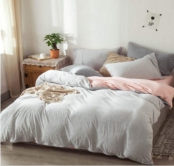 Постільний комплект Фланель двосторонній Сірий + Персик Супер Люкс Чернигов